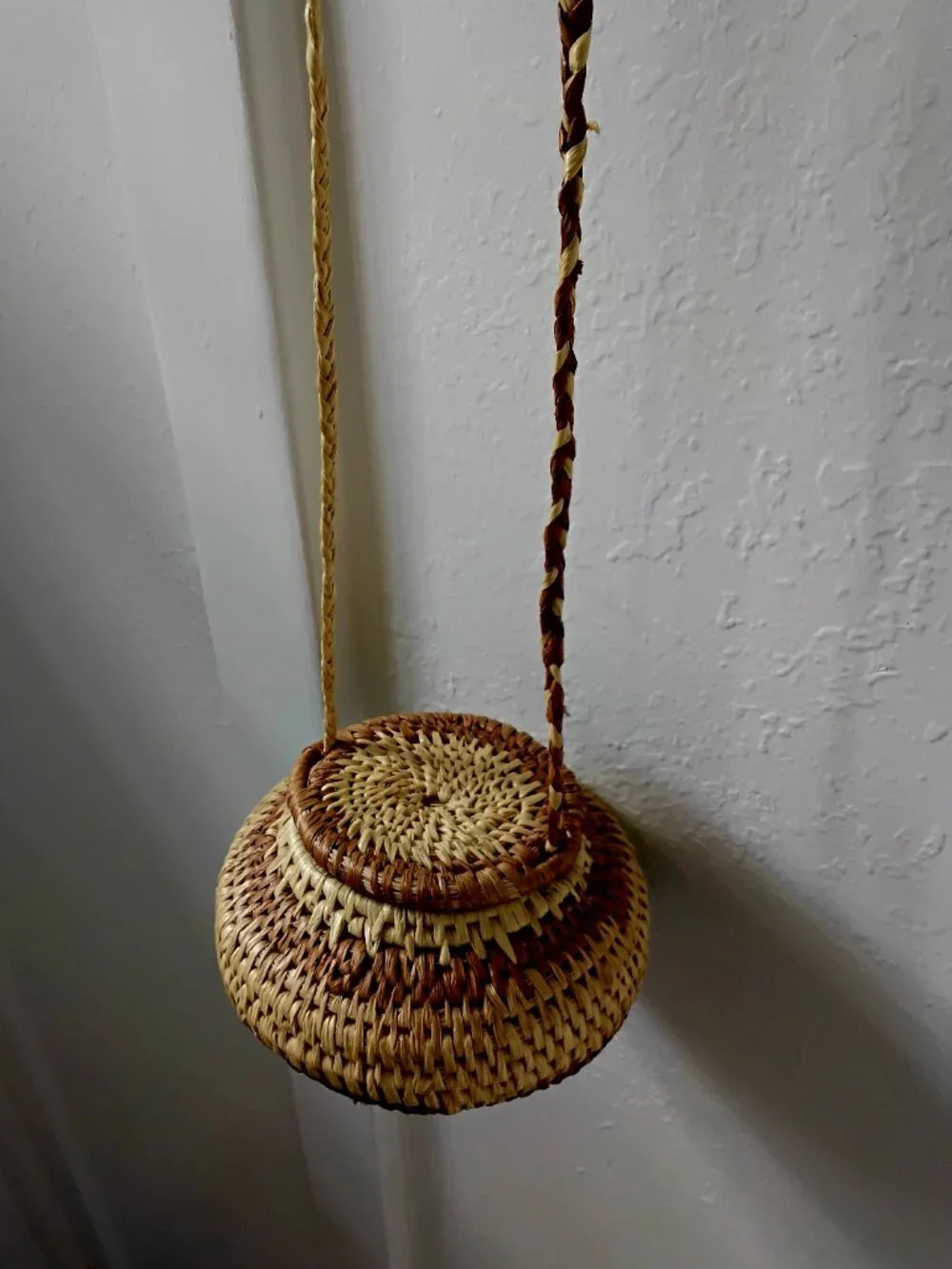 African Zulu Ukhamba Hand Woven Lidded Basket. Coiled Straw Purse.